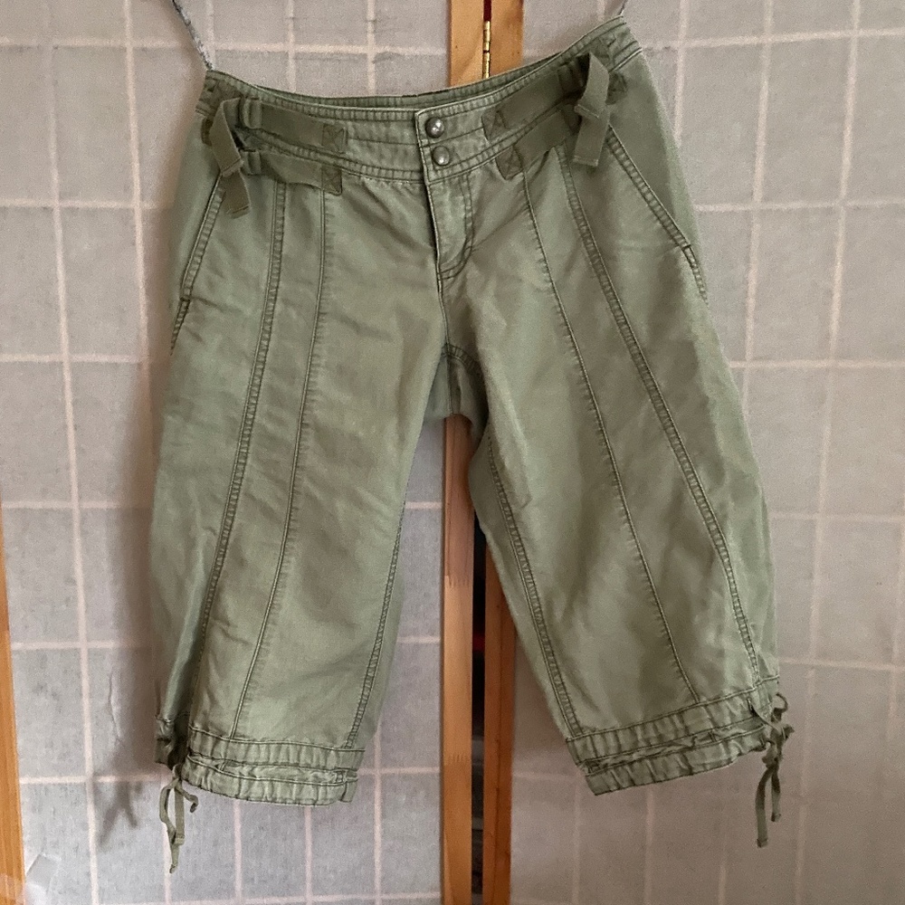 Green Free People Capris, three ways wearing, low rise, adjustable waist 24"-27"